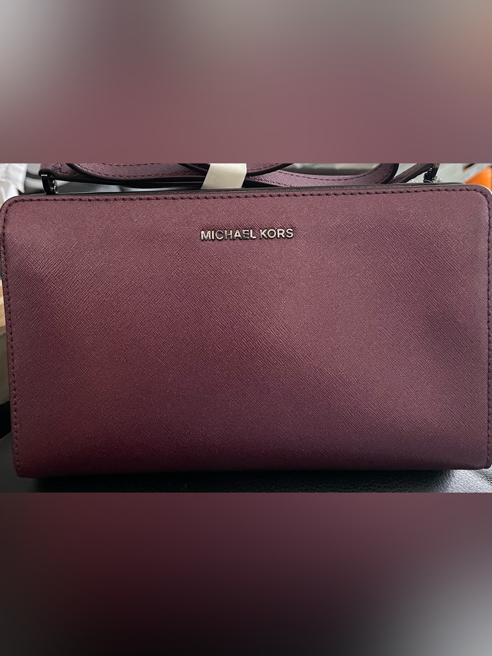 Michael Kors Plum Saffiano Crossbody with Gold Logo